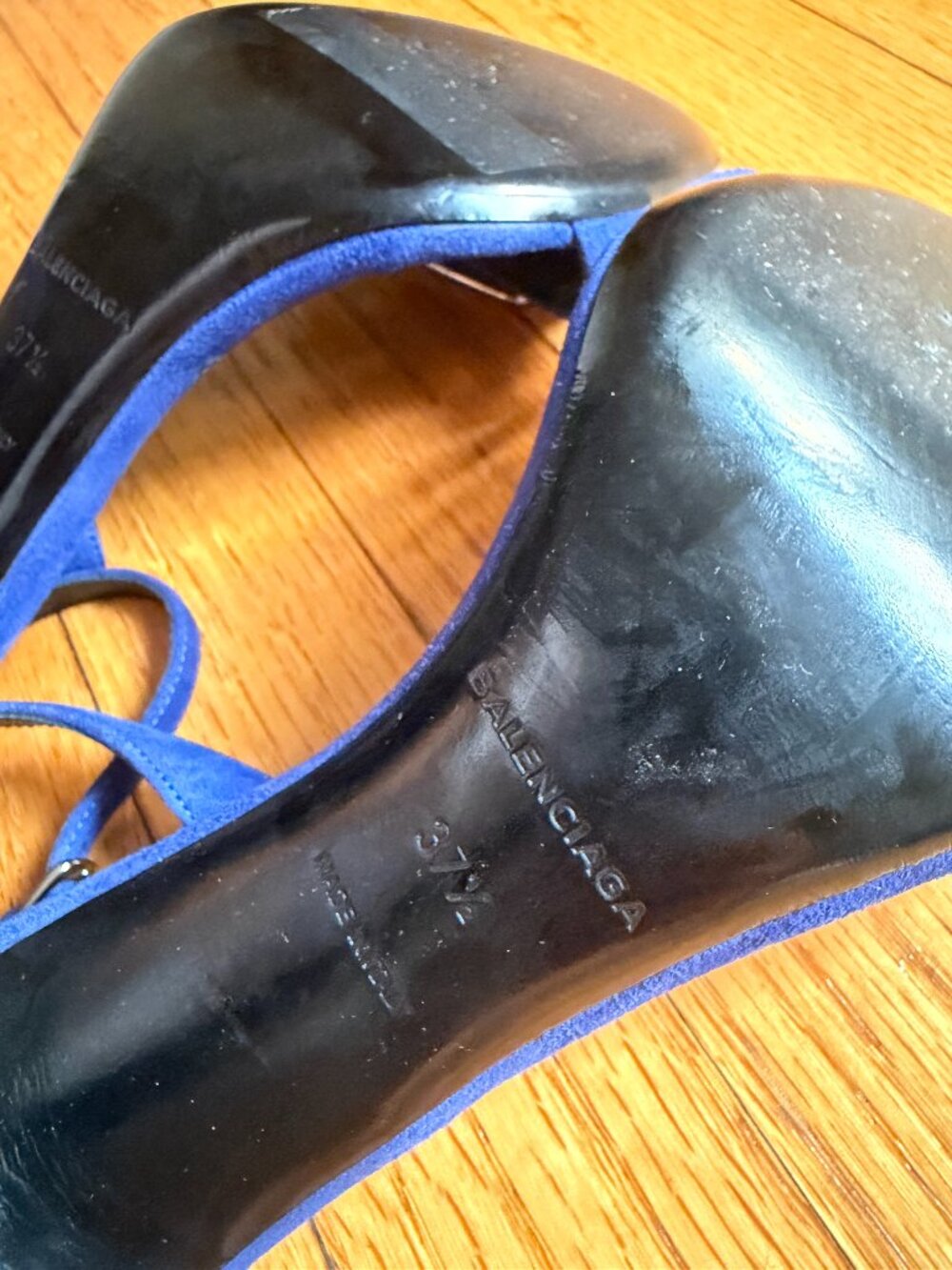 Balenciaga Electric Blue Suede Heels Silver Hardware Ankle Strap Sandal - Picture 8 of 9